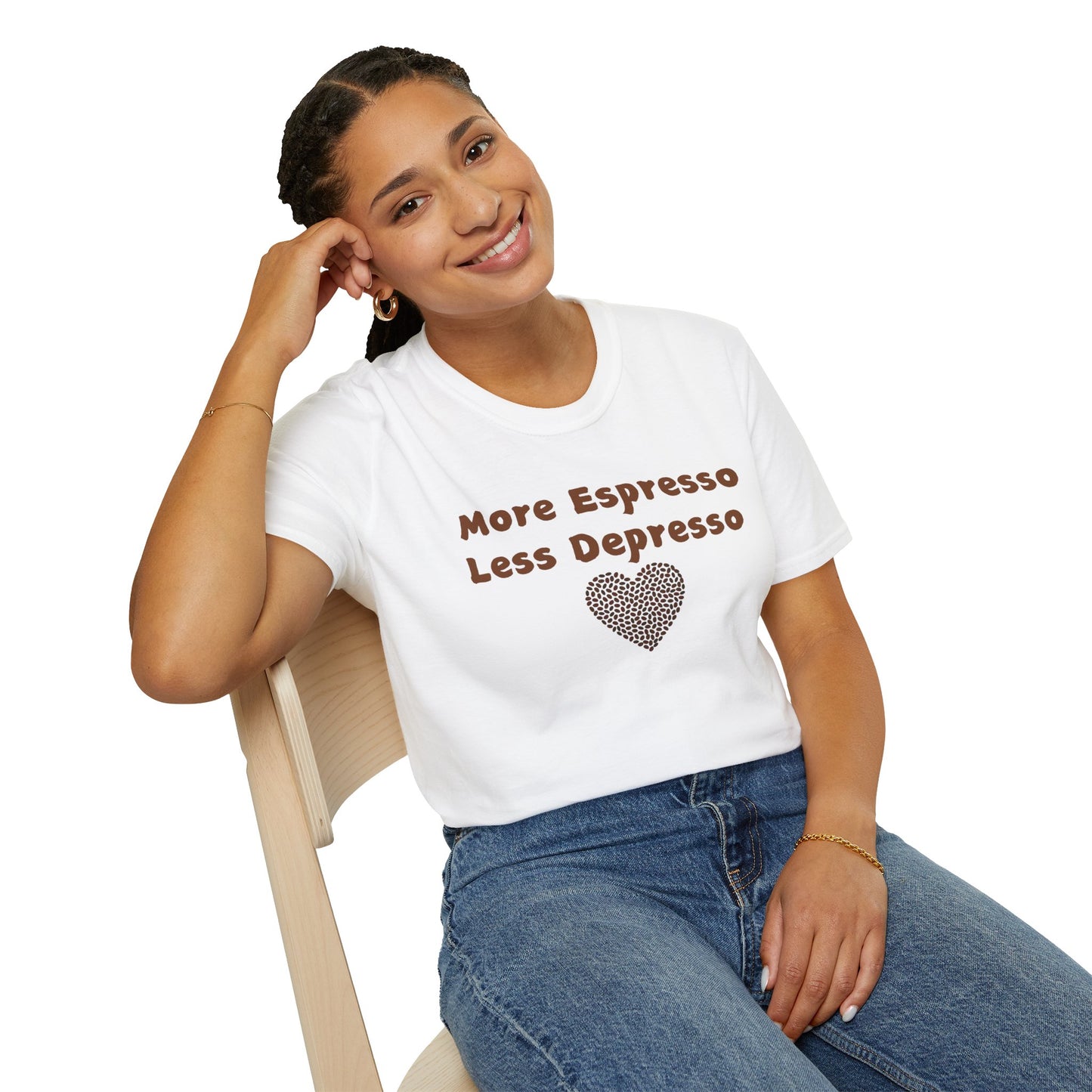 Fun Coffee Lover T-Shirt - 'More Espresso Less Depresso'