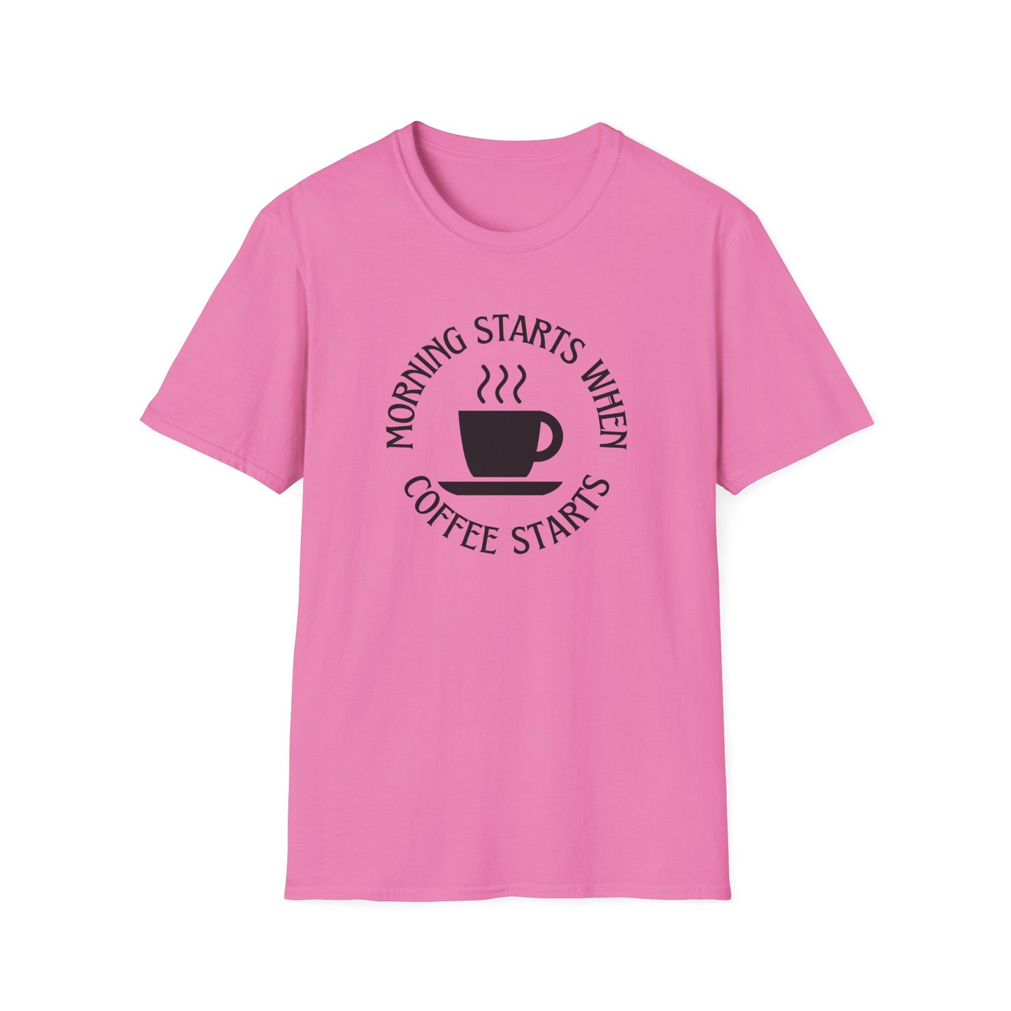 Coffee Lovers Unisex Softstyle T-Shirt - "Morning Starts When Coffee Starts"