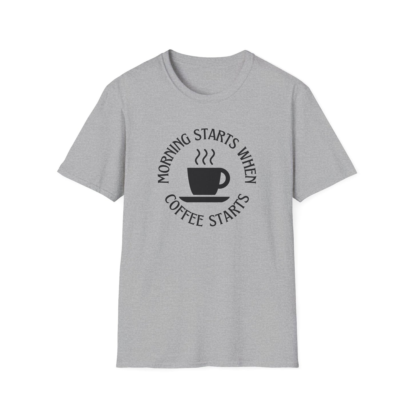Coffee Lovers Unisex Softstyle T-Shirt - "Morning Starts When Coffee Starts"