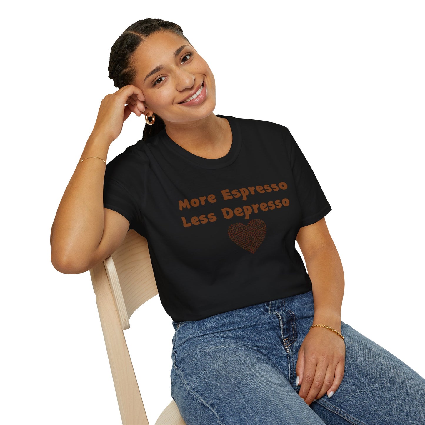 Fun Coffee Lover T-Shirt - 'More Espresso Less Depresso'